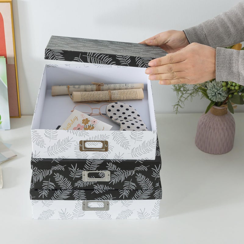 SLPR Decorative Cardboard Storage Boxes With Lids, Set of 3 Black and White Photo Storage for Home DÃ©cor and Organizing, Memory Boxes For Keepsakes, Documents, Scrapbooks, Letter Paper - Image 2